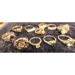 A collection of silver costume jewellery rings