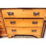 3' Edwardian satin walnut chest of three long drawers