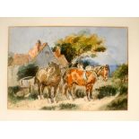 Attributed to Harden Sydney Melville watercolour of plough shire horses resting in farmyard 36.