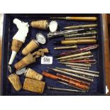 Collection of Victorian and later propelling pencils, fountain pens,