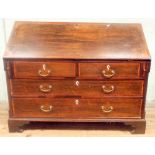 Georgian inlaid oak and mahogany cross-banded bureau with well fitted interior and two long and two