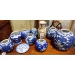 Various oriental blue and white ginger jars etc