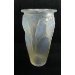 Rene Lalique, a Ceylon pattern vase, the opalescent body molded with budgerigars,