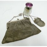 Edwardian silver chain mail evening purse together with silver chain mail coin purse,