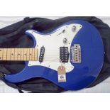 Guvnor blue and white electric guitar with a five-way selector switch in its black fabric fitted