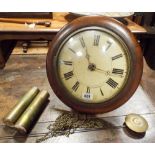 A Victorian postman's style circular wall clock in mahogany case