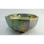 A Wedgwood octagonal bodied lustre glazed fruit bowl decorated with a iridescent green glaze and