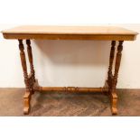 A 3' late Victorian ash side table on bobbin turned and cross stretcher base standing 3' wide