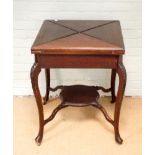 Edwardian mahogany envelope top card table fitted drawer with under tier