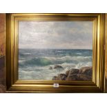 Oil on canvas 20th century painting of a seashore,