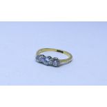 18ct gold 3 stone diamond ring, yellow gold shank,