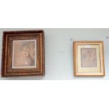 Two 19th century pencil and watercolour sketches of young girls in gilt frames, larger 17x14cm,
