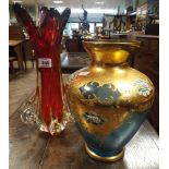 A large Venetian Art glass vase together with a Bohemian gilt overlaid vase