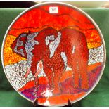 Poole Pottery modern studio charger plate decorated with a stylized elephant by N Massarella,