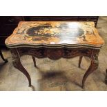 Louis XV style profusely marquetry inlaid folding top card table with gilt metal decoration