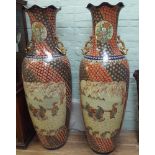 A pair of very large Chinese vases with picture panels 63" high