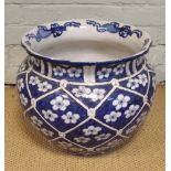 Large Chinese blue and white decorated jardiniere approx 14" diameter