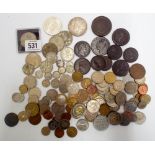 Small collection of English and foreign coins in silver and base metal to include 1935 Silver