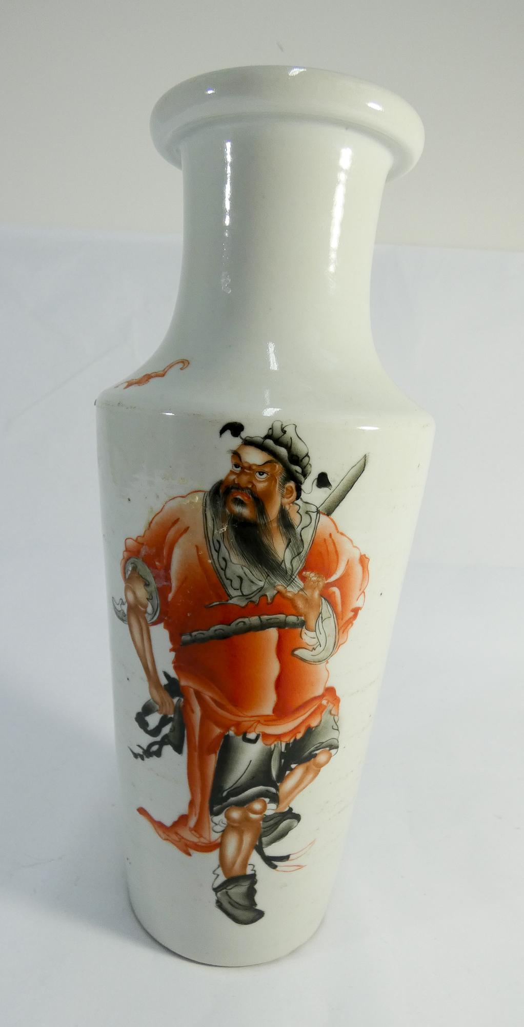 Chinese vase painted with a Chinese warrior with calligraphy inscription on reverse.