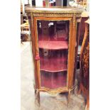 French Kingwood and gilt mounted china display cabinet with bow glazed doors and rouge marble top