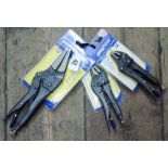 Three assorted locking pliers