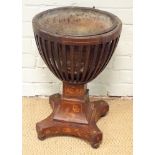 Victorian floral marquetry inlaid jardiniere with metal liner, 13" diameter, 19.