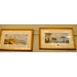 A pair of framed coloured prints of local scenes