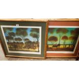 A pair of oak framed coloured prints Australian scenes