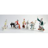 Peter Strange for Meissen miniature clown band, cubist figurine and miniature group of dogs.