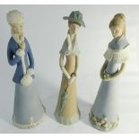 A collection of 3 Royal Dux coloured bisque lady figurines approx 32cms tall Lady