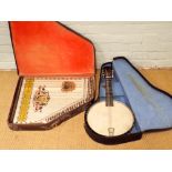 Mandolin harp with painted decoration in fitted case