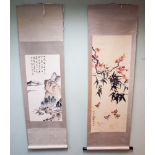 A pair of Chinese scroll watercolours