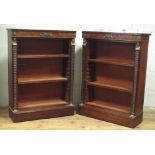 Pair of regency mahogany open bookcases with brass Egyptian face and feet decoration, each 26.