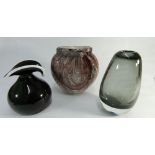 Three pieces of Studio Art Glass tallest piece measures 24cms