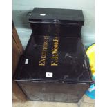 1 large metal deed box and a smaller metal cash box