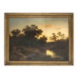 Weber, Johann Wilhlem August. 1817 Frankfurt/a.M.- 1873 Düsseldorf. Sonnenuntergang amSee. Öl/Lw.,