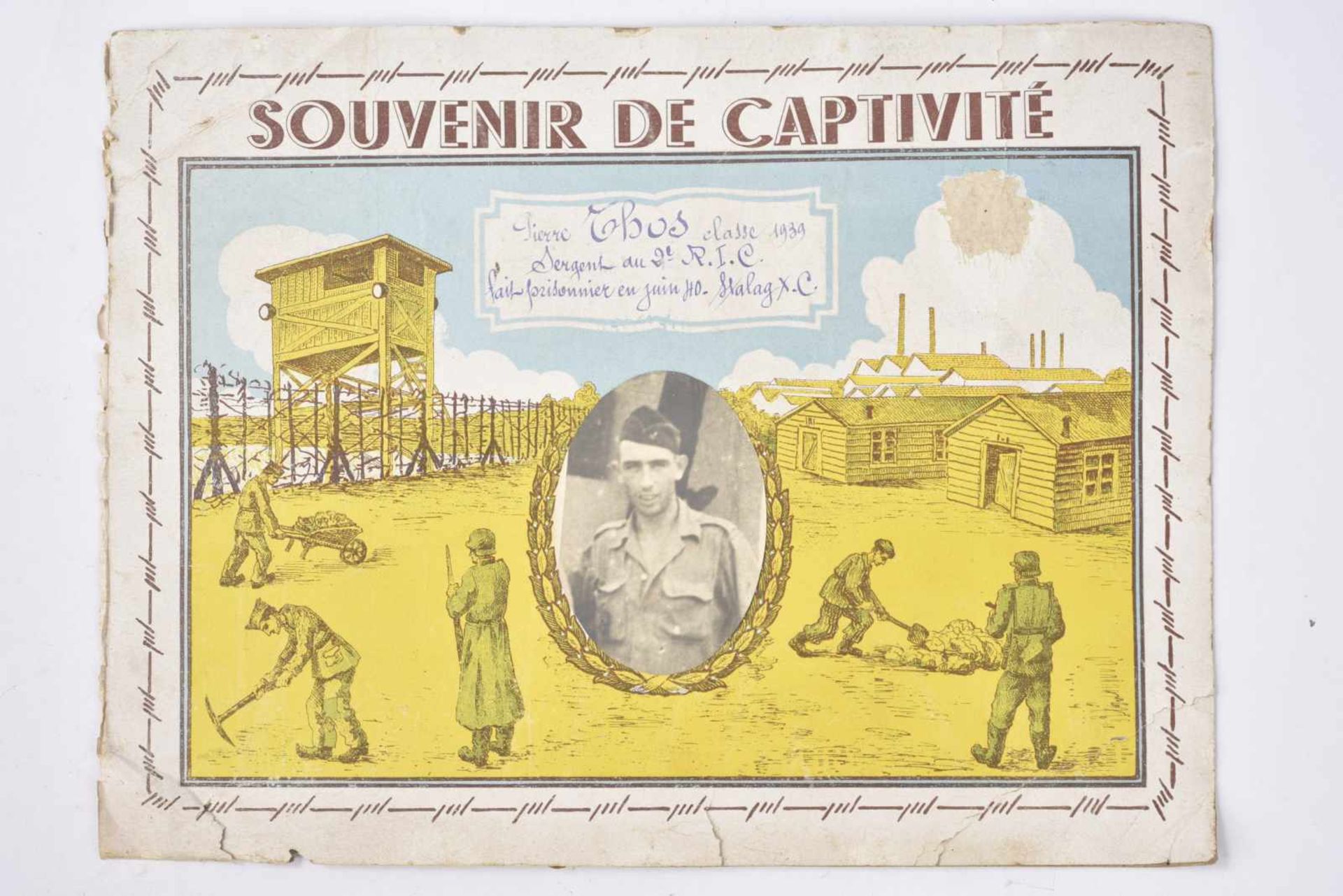 Diplôme cartonné : avec la photo du portrait du prisonnier « Souvenir de captivité, attribué à