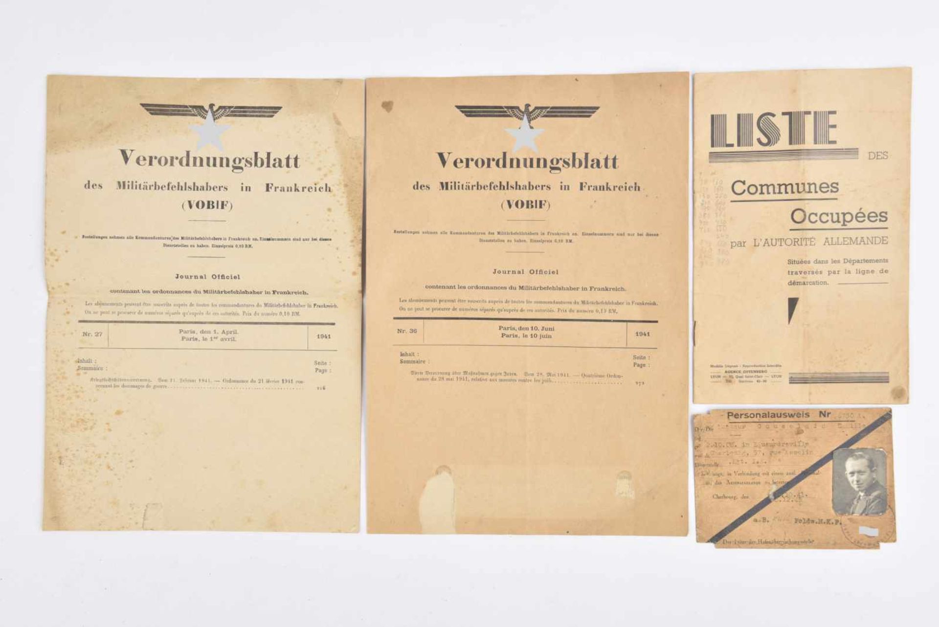 Lot comprenant : un journal officiel des ordonnances imposées par ladministration allemande en