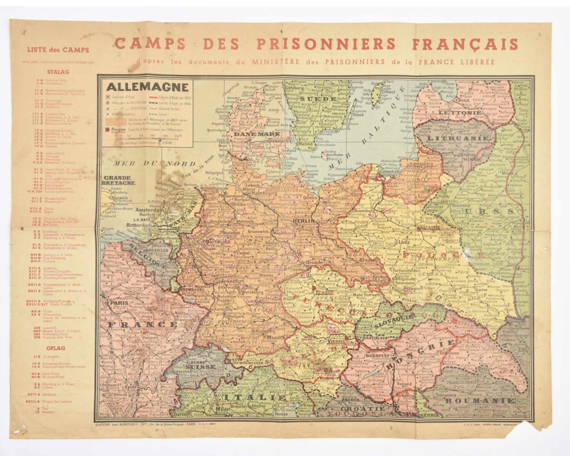 Lot concernant les prisonniers de guerre : carte situant les camps de prisonniers de guerre français - Bild 2 aus 2