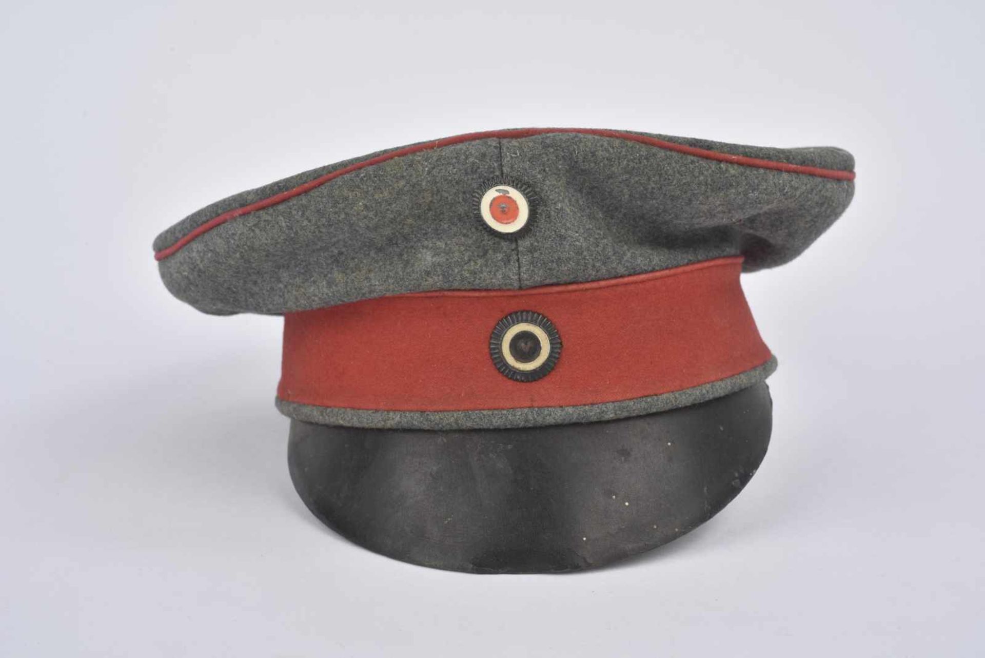 Casquette Schirmmütze prussien felgrau bandeau rouge , cocardes. Intérieur décousu. Etat II - Bild 3 aus 4