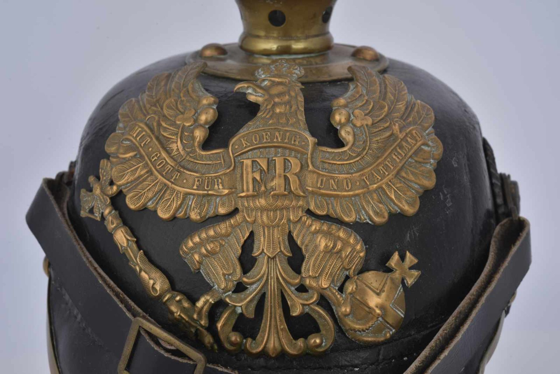 Casque à point de linfanterie prussienne Mle 95 bombe repercée, jugulaires et cocardes - Bild 3 aus 4