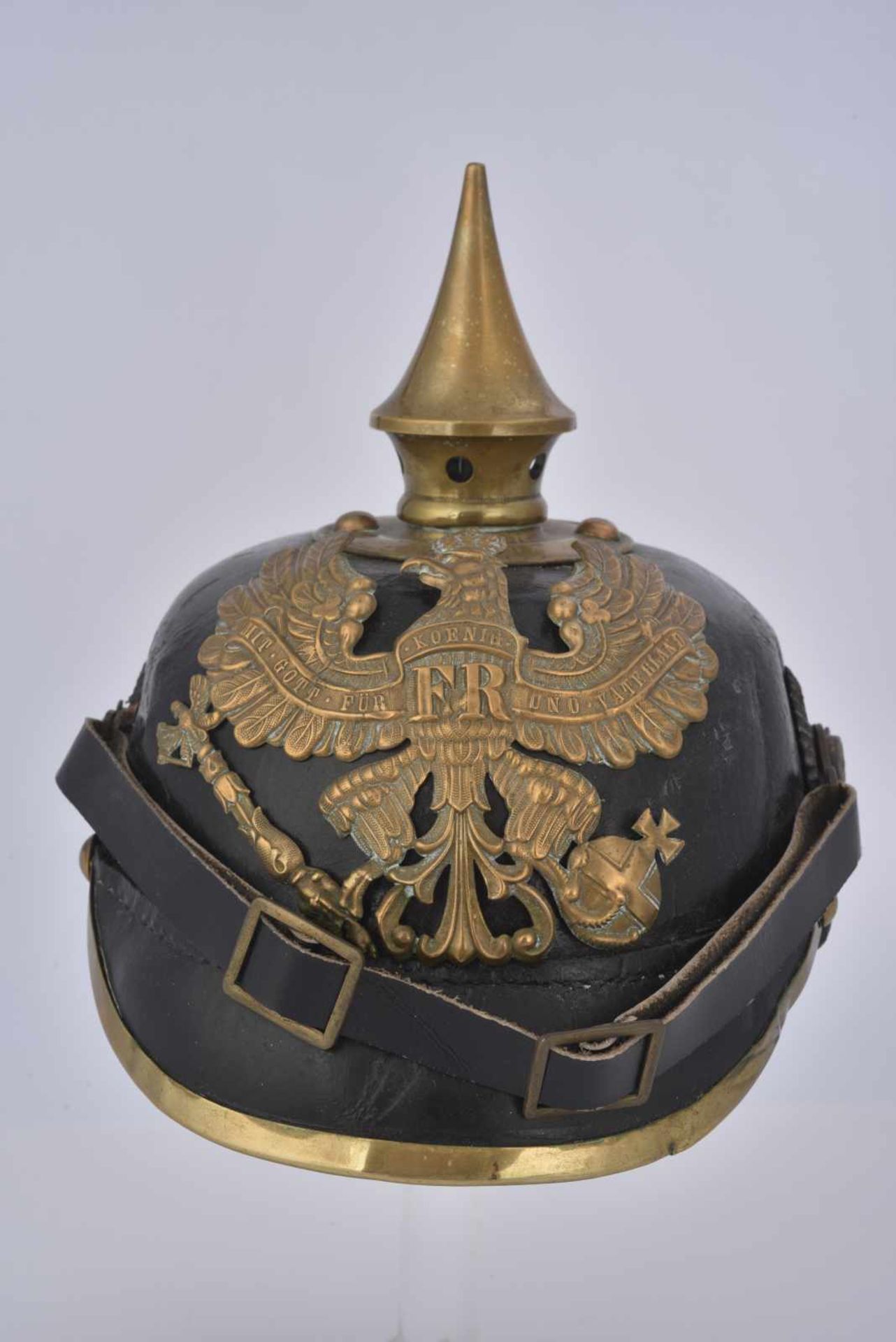 Casque à point de linfanterie prussienne Mle 95 bombe repercée, jugulaires et cocardes - Bild 4 aus 4