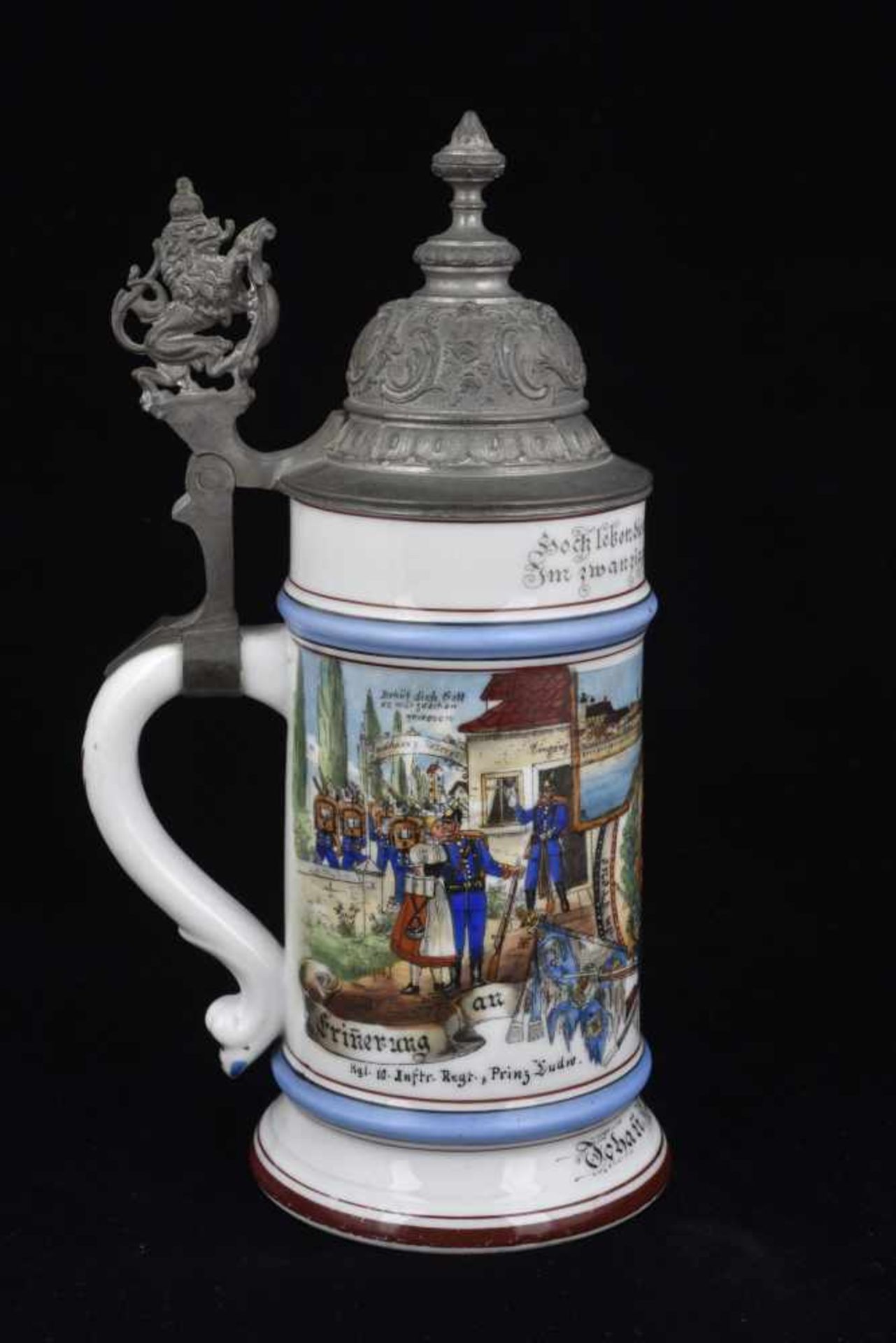 Chope de réserviste de l'Infanterie. Chope en porcelaine d'un demi-litre attribuée à : Kgl.10 Inftr. - Bild 2 aus 4