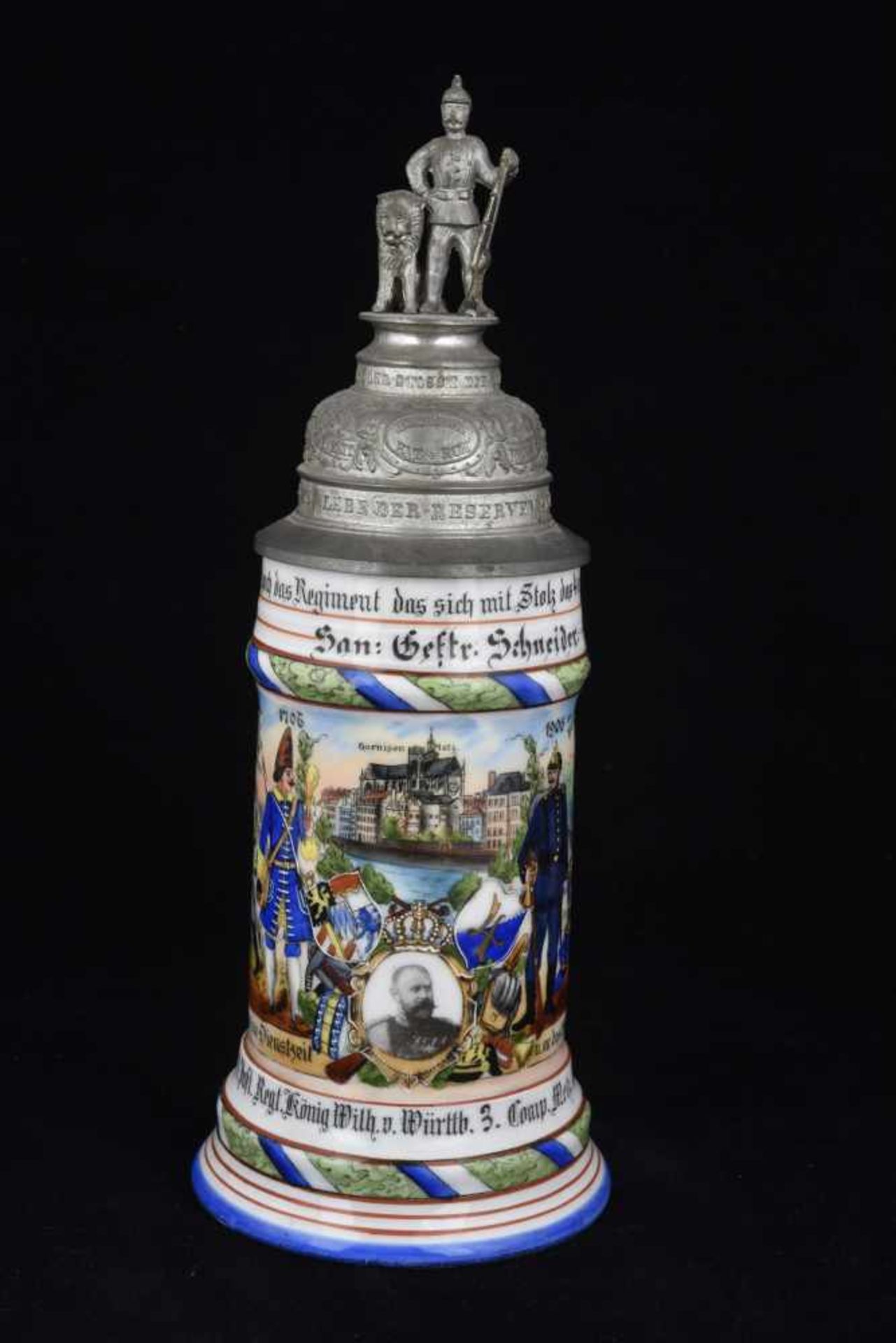 Chope de réserviste de l'Infanterie de Metzhope en porcelaine d'un demi-litre attribuée à : Kgl