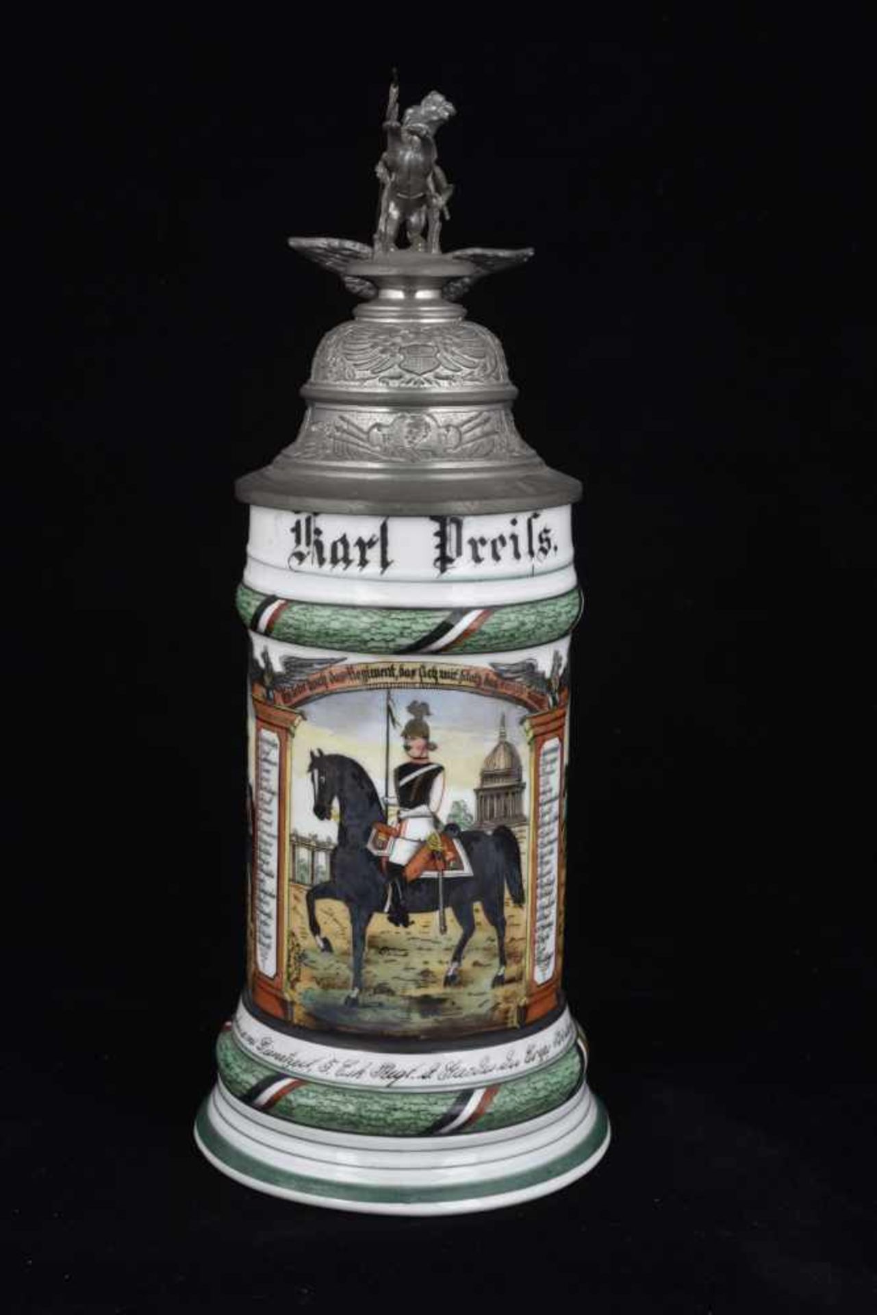 Chope de réserviste de la cavalerie de la Garde hope en porcelaine d'un demi-litre attribuée à :