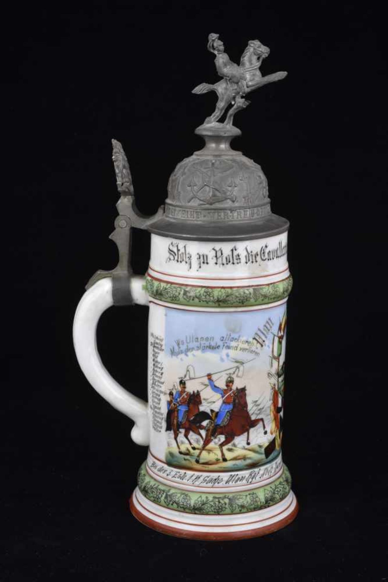 Chope de réserviste de Uhlan Chope en porcelaine d'un demi-litre attribuée à : Bei der 3 Esk 1. K. - Bild 2 aus 4