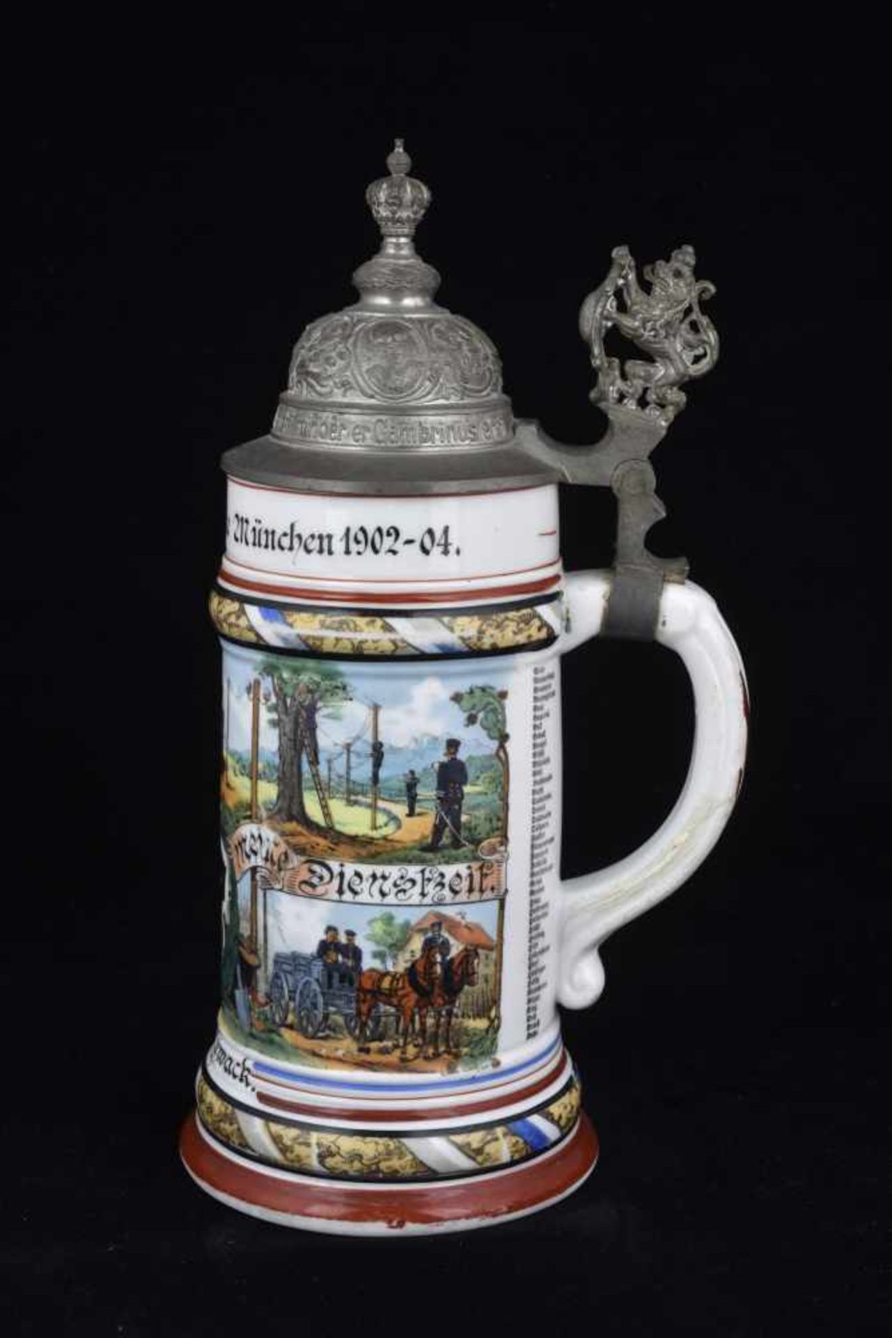 rare Chope de réserviste de Télégraphiste de Munich Chope en porcelaine d'un demi-litre attribuée - Bild 3 aus 4