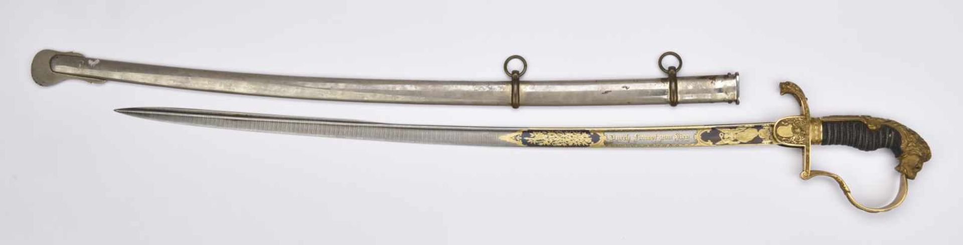 Magnifique sabre d'officier supérieur allemand Garde à la Blücher dorée et finement ciselée. Pommeau - Bild 3 aus 4