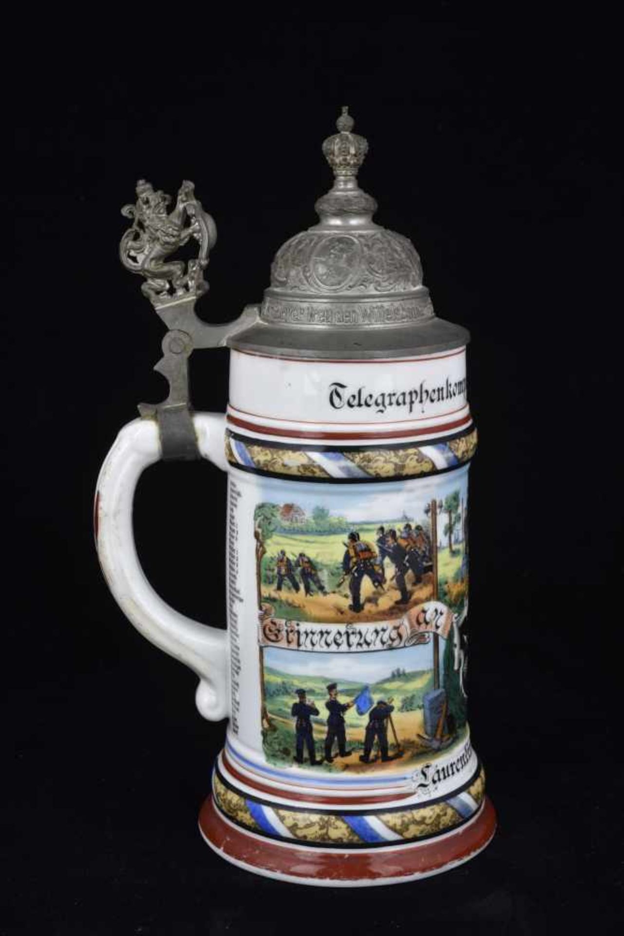 rare Chope de réserviste de Télégraphiste de Munich Chope en porcelaine d'un demi-litre attribuée - Bild 2 aus 4