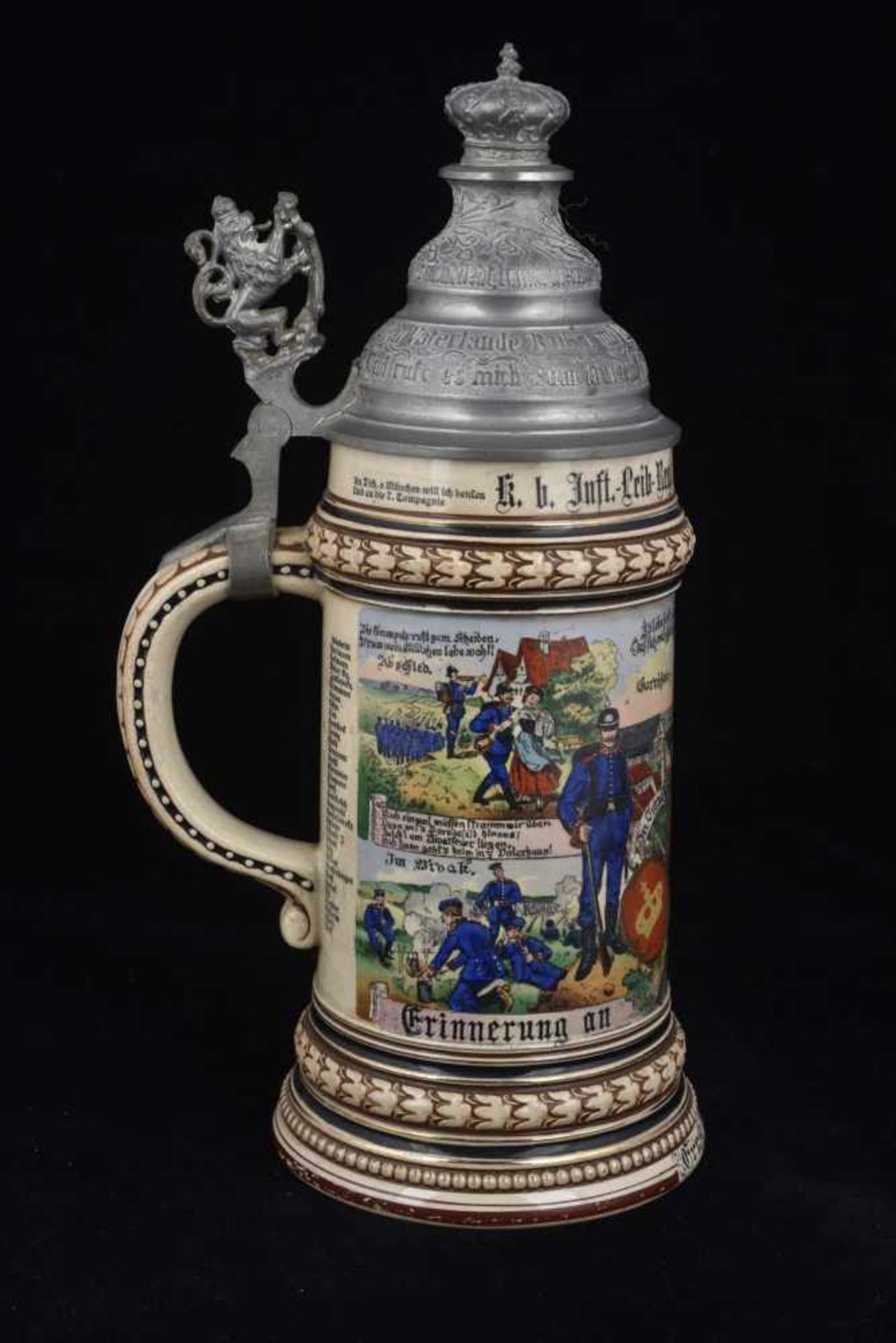 Chope de réserviste de l'Infanterie de Munich Chope en grès d'un demi-litre attribuée à : k.b. - Bild 2 aus 4